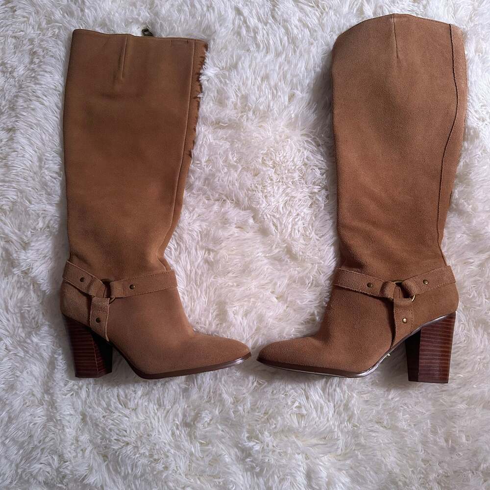 Vintage Ralph Lauren Suede Knee High Boots: Camel Leather, Size 7